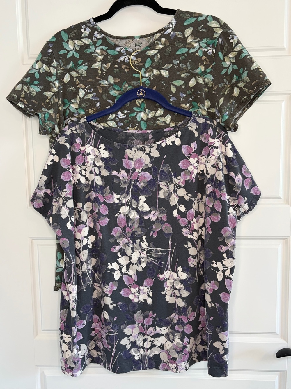 J. Jill Luxe Supima Short Sleeve Tee & Progress Shirtail Tee Purple Green Size L
